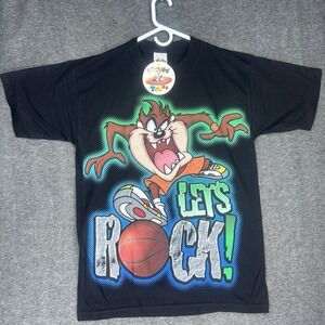 Vintage 90s Looney Toons Taz Basketball T-Shirt Mens Large Black Made‎ in usa